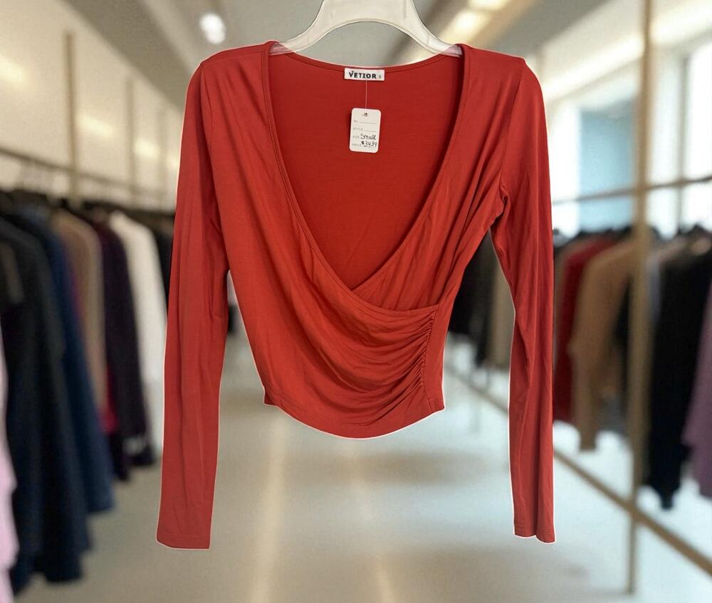 Vetior Rust Red Drape Front Long Sleeve Top – Size Small | NEW
